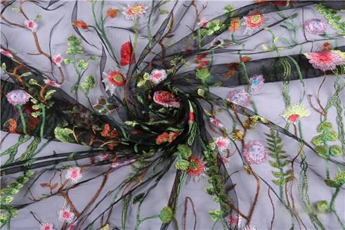 Spitzenstoff, Tüll, exquisites Blumenmuster, besticktes Kleid, Nähen, Spitzenstoff, stilvolles Kostüm, Ballkleid, Ballkleid, Rock, DIY, Hochzeitskleider, Kleid Nähen (schwarzes Netzgewebe, 91 cm)