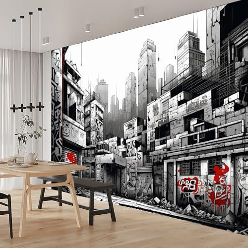 Fototapete Urbane Architektur Wandaufkleber Graffiti-Wand Wandsticker Kinderzimmer Babyzimmer Schlafzimmer Wanddeko 200x140cm
