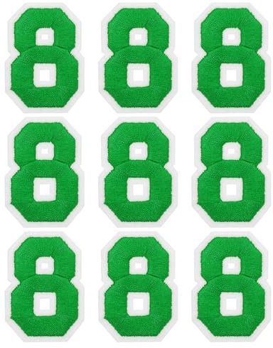 sourcing map Iron on Number Patches 2 Number 8 Iron on Embroidered Patch Sew on Letter Stickers Applique for Repairing Clothing Jeans Shoes Hats DIY(Green, Pack of 9)