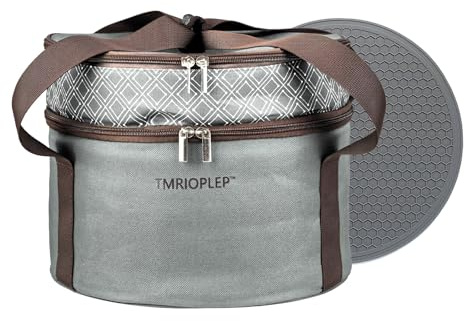 Tmrioplep Pie carrier, casserole carrier with holder, double round insulated bag, casserole carrier for hot and cold foods (Grey)