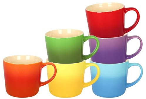 Argon Tableware 330ml New Bone China Ombre Mugs Set - Rainbow - 6pc Colourful Glazed Fine Ceramic Stoneware Pottery Coffee Tea Cup Set | Microwave & Dishwasher Safe