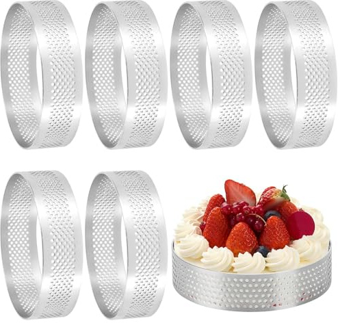 MOLIMOLI 6 Pezzi Anello per Torta Ø 8 cm, Stampo per tartellette Forato in Acciaio Inox 430, per Mini Torte, pizze, Muffin - Anello per Torta, Stampo per tartellette singolarmente