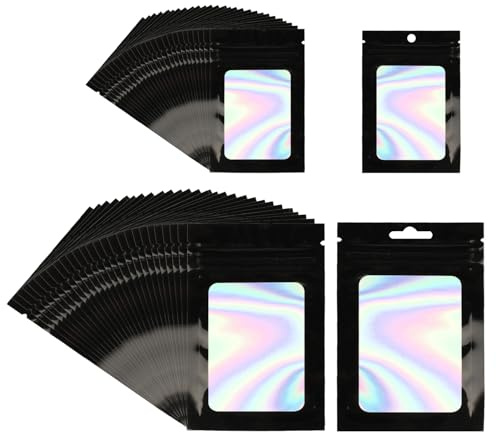 120 Stück für Mylar Bags, für Mylar Beutel Set, Tütchen mit Druckverschlussbeutel, Wiederverschließbare Beutel, Zip Beutels, Holografische Folienbeutel für Süßigkeiten Schmuck(7x10cm/10.5x15cm)