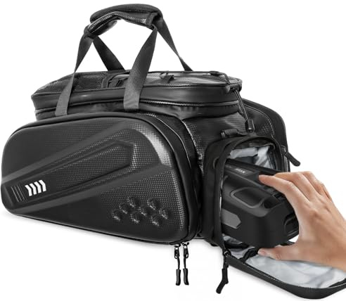 Axiniu 40L Capacity Rear Bike Rack Bag, Hard Shell Bike Rack Bag, Bikes Trunk Bags, Ebike Battery Bags, Multifunction Large Pannier for Bicycle, Bicycle Backpack for Ebike, Travel, Commuting,Black