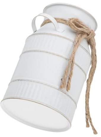 Yardenfun Jarrón Vintage de Metal con Asa Europeo Florero Rústico para Flores Secas y Decoración de Cocina Elegante Jarra Lechera para Hogar