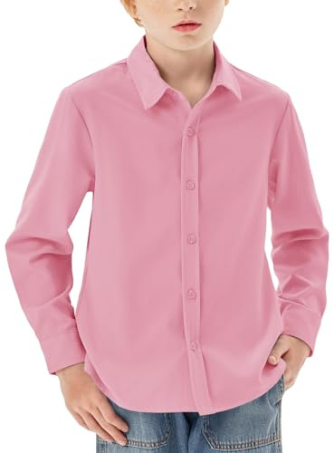Haloumoning Chemise à manches longues pour garçon - Coupe droite - Décontractée - Pour les loisirs, les fêtes - Couleur unie - Repassage facile - Uniforme scolaire formel