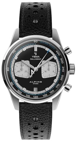 YEMA Rallygraf Alpine Chronograph Hybrid Mechanisch Quarz Stahl Schwarz Leder Weiß Datum Herrenuhr