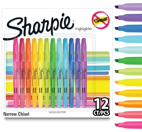 Sharpie Pocket Highlighters | Chisel Tip Highlighter Pens | Assorted Fluorescent Ink Colours | 12 Count