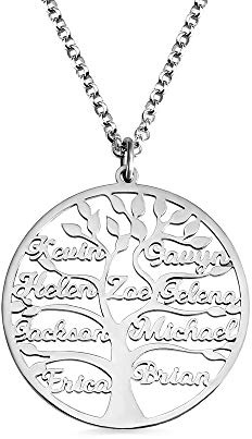 GSTFY Personalised Tree of Life Necklace 1-9 Names Stainless Steel/Sterling Silver 925 Family Tree of Life Pendant Necklace Mother's Day Birthday Jewellery Gift for Mom Grandma