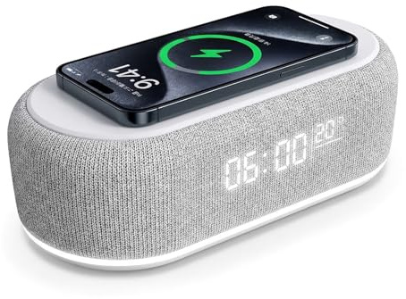 6-in-1 Upgraded Wireless Charging Station | Clock | Speaker | Lamp | Alarm Clock | Wireless Charger | Thermometer, Digital Clock With Wirele-ss Phone Charger, Bedside Charging Station