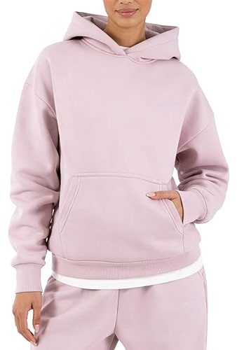 SMILODOX Hoodie Damen Thalea, Oversize Pullover, Kapuzenpullover, Sweatshirt Relaxed Fit mit Kängurutasche und Kapuze ohne Kordel, Modernes Design und Logo-Stitching, Casual Fit, Gym & Freizeit