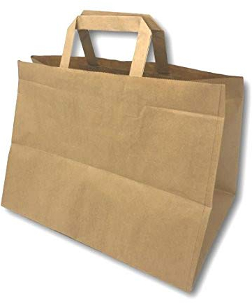 UNIVERS GRAPHIQUE 100 Sacs Papier écrus à poignées Plates Fond Large renforcées 27 cm x 32 x 21 cm Compatible Alimentaire