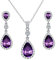 Clearine Femme Parure Élégant 925 Argent Strass Zircon Bijoux Mariage Mariée Boucle d'Oreille Collier Rond Goutte d'Eau Violet