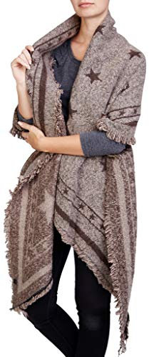 XXL Langer 230x70cm FASHION LONG Schal mit Fransen Top Qualität Deckenschal (Stern Braun)