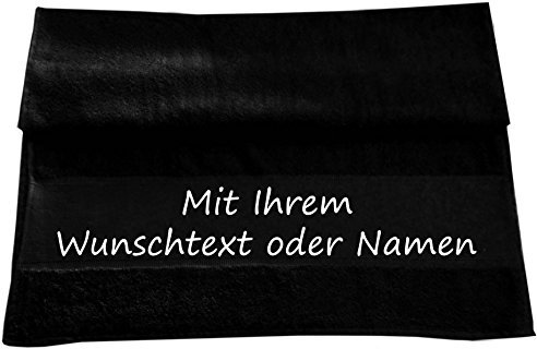Druckreich Handtuch mit Ihrem Wunschtext oder Namen 100 x 50 cm/Fb. Schwarz
