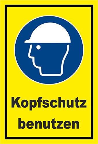 Melis-Folienwerkstatt Schild - Gebots-Zeichen - Kopf-Schutz benutzen - entspr. DIN ISO 7010 / ASR A1.3 – 15x10cm | stabile 3mm Starke Aluminiumverbundplatte – S00361-028-C +++ in 20 Varianten