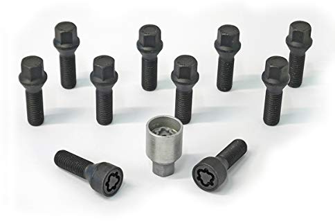 H&R Wheel bolt Set Taper-Head M14x1.50 - Length 35mm - Black - 10 pcs. - incl. wheel-locks