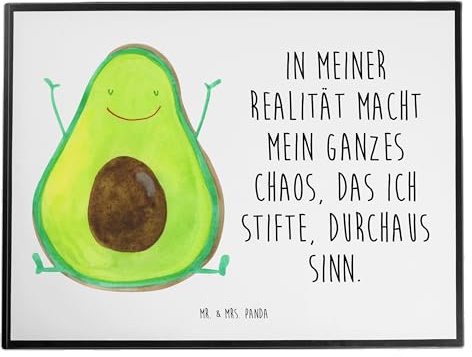 Mr. & Mrs. Panda Schreibtischunterlage Avocado Glücklich - Geschenk, Büroartikel, Bürobedarf, Schreibtischunterlage Groß, Freude, Juhuu, Vegan,