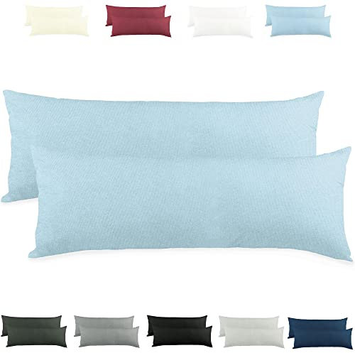 CelinaTex Active Seitenschläferkissen Bezug Doppelpack Set 40x145 Aqua blau Baumwolle Jersey Stillkissen Kissenhülle 5001556