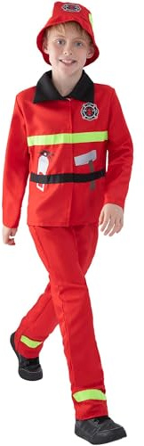 Smiffys Toddler Fire Fighter Costume, Red with Jacket, Trousers & Hat, Boys Fancy Dress, Toddler Dress Up Costumes