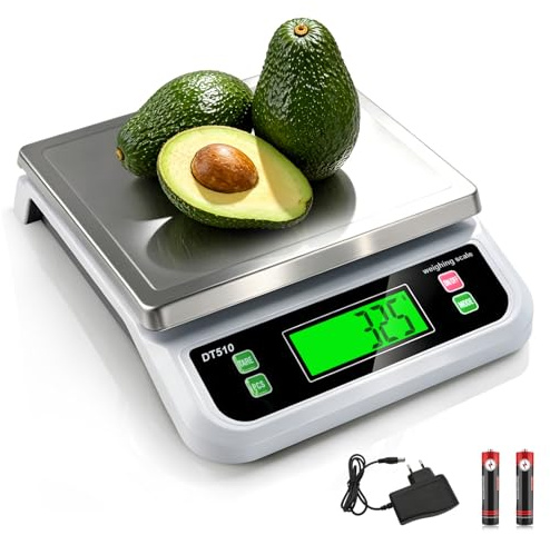 LICHUXIN Großer Edelstahl Küchenwaage 40kg/1g Digitalwaage mit 6 Maßeinheiten und LCD Display Küchenwaage mit Tare-Funktion und zählen Präzisions-Lebensmittelwaage zum Backen und Kochen backwaage weiß