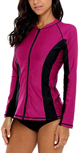 Charmo Rash Vest Women UPF 50+ Long Sleeve Zipper Swim Top | Quick Dry, Sun Protection, Front Zip, Breathable, Water Sports
