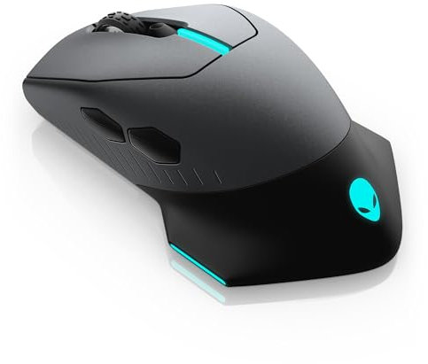 Alienware Ratón para juegos con cable/inalámbrico AW610M - Sensor óptico de 16000 DPI, batería recargable de 350 horas, 7 botones, iluminación RGB AlienFX de 3 zonas de 16,8 m, ergonómico, lado oscuro
