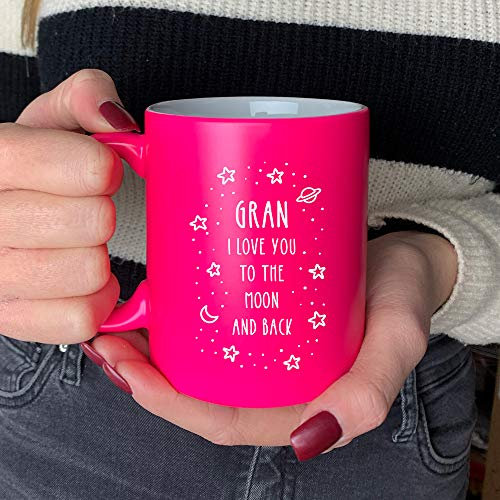 eBuyGB Personalised Neon Mug 310ml Coffee Cup, Grandma, Nana, Granny, Nanny, Grandmother, I Love You to The Moon & Back