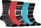 Farah - Mens 5 Pack Natural Organic Bamboo Bright Striped Patterned Socks (6-11, Black/Red)