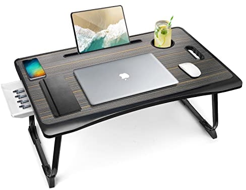Amaredom Laptoptisch, Laptop Betttisch Klappbar, Klappbarer Lapdesk mit Schublade und Tassenhalter für das Frühstück auf dem Bett/Liege/Sofa (60 x 40 cm, Schwarz)