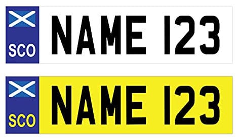 Pack of 2 Scotland Personalise Numberplates (140 x 35 mm) Personalised Number Plates Stickers Self Adhesive Waterproof Packwith®