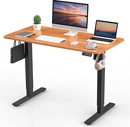ERGOMAKER Elektrischer Höhenverstellbarer Schreibtisch 110x60cm (43.3x23.6), Höhenverstellbarer Tisch mit Spleißplatte (Schwarzes Gestell + Kirsche Tischplatte)