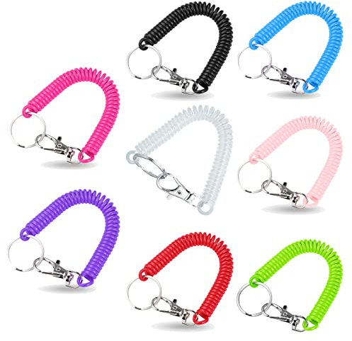 Helweet Spiral Schlüsselanhänger, Elastischer Spiral Schlüsselanhänger, Elastisch Lanyards, für kleine Schlüssel - Ideal für Auto, Motorrad, Fahrrad und Hausschlüssel, 8 Stück