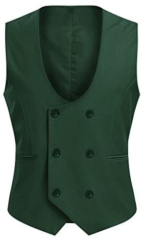 Allthemen Men's Double Breasted Waistcoat with U-Neck Slim Fit Suit Vest Casual Formal Business Dress Vest #010 Green L