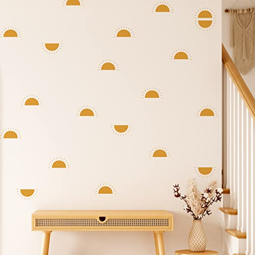 funlife 36 Stück Wandaufkleber für Kinderzimmer Babyzimmer, selbstklebende PVC-Wandtattoo Wandsticker, Boho-Stil-Aufkleber für Mädchen Jungen Baby, Gelb Halbsonne