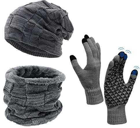 UPhitnis Mütze Beanie Herren Winter-Long Slouch Wintermütze Haube Herren-Beanie Damen mit Kariert Sehr Weichem Fleecefutter