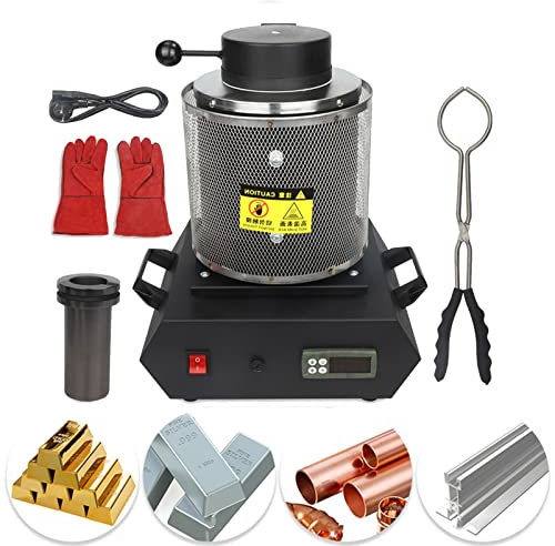 ANUU Forno di Fusione dell'oro Kit Deluxe con crogiolo e pinze Forno per la raffinazione dei Gioielli Metalli preziosi Strumento per la Fusione di Alluminio Rame Argento Oro,Black with Network-1kg