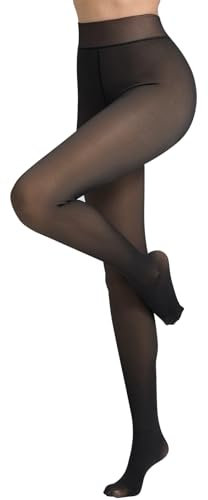 Vertvie Damen Thermo Strumpfhose Translucent Winter Leggings mit Innenfleece High Waist Gefütterte Plüschstrümpfe Durchscheinend Warmhaltende Stretch Pantyhose(1pc Translucent Schwarz,200g für 5~20℃)