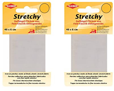 Bügel Flicken Aufbügelflicken Marke Kleiber Stretchy 100% Polyester 2er Set Reparatur Flicken für Stretchstoffe 2 Flicken a 40cm x 6 cm Dehnbar Weiß