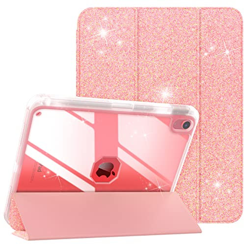 TiMOVO Funda para iPad A16 11ª Generación 11 Pulgadas 2025, iPad 10ª Generación 10,9 2022 con Ranura de Lapiz, Cubierta de Carcasa Trasera Transparente Auto Sueño/Despertar, Rosa Claro Brillante