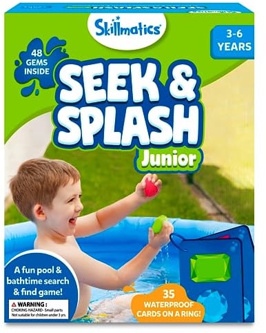 Skillmatics Pool Toys – Seek & Splash, Preschool Search & Find Water Game, Swimming Pool & Bathtime Toy for Kids, Summer Fun & Gifts for Boys & Girls Ages 3, 4, 5, 6, Includes 48 Colorful Gems