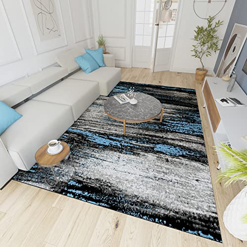 Mazovia Modern Teppich - Kurzflor - Teppich für Wohnzimmer, Schlafzimmer, Esszimmer - ÖKO-TEX Wohnzimmerteppich, Robust und pflegeleicht, Niedrige Florhöhe - Grau Blau 250 x 350 cm