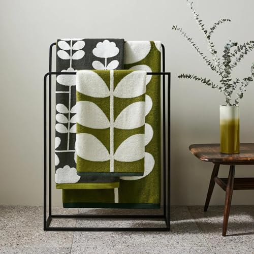 Orla Kiely Cut Stem Badetuch, Moos und Anthrazit, 100 % Baumwolle, Badelaken, 100 x 150 cm