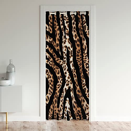 Leopard Door Curtain for Doorway Privacy 106x203cm Cheetah Strip Lines Room Curtain Safari Room Divider Curtain Cover Wild Animals Brown Black Window Treatments