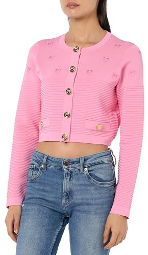 Pinko CILIEGIO Giacca Bande Jacquard Logo Birds Blazer, P44_Rosa Chiaro, XS Donna