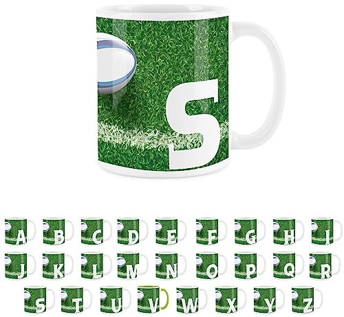 Rugby Letter S Mug - White Initial Personalised Alphabet Tea Coffee Gift Mug Present