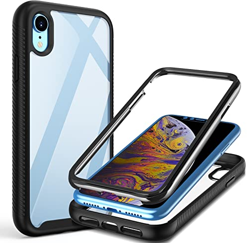 Kukiwhy Für iPhone XR Hülle, Handyhülle für iPhone XR Mit Eingebautem Displayschutz 360° Stoßfest Ganzkörper Schutzhülle TPU Bumper Case Cover für iPhone XR 6,1 Zoll, Schwarz