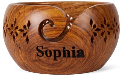 Personalized Rosewood Wooden Storage Yarn Bowl, Bowl Holder & Dispenser for Tangle-Free Yarn Perfect Large Knitting & Crochet Bowl - Personalized Gift (Large - 7 x 4 in, Personalized)