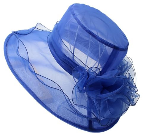 Michear Organza-Sonnenhut, für Kirche, Party, Hochzeit, Fascinator, atmungsaktiv, breite Krempe, Strandhut, Schleife, Partyhut, eleganter Pillbox-Hut, Retro-Fedoras, blau, 49
