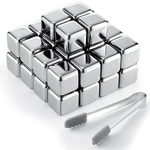 Yexiya 60 Pcs Reusable Stainless Steel Ice Cubes with Tongs Whiskey Cubes Vodka Metal Rocks Tool Ice Stones Rocks for Summer Drinks Chilling Whiskey Iced Coffee Vodka Liqueurs Wine Not Solid